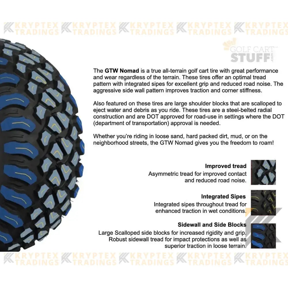 12" GTW® Stellar Wheels with Nomad 22x11R12 Off Road Tires - Set of 4 - Select Your Finish Kryptex Golf Carts