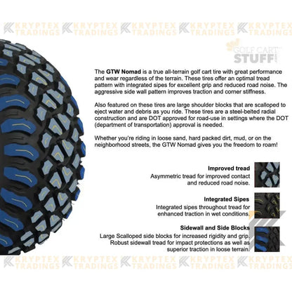 12" GTW® Stellar Wheels with Nomad 22x11R12 Off Road Tires - Set of 4 - Select Your Finish Kryptex Golf Carts