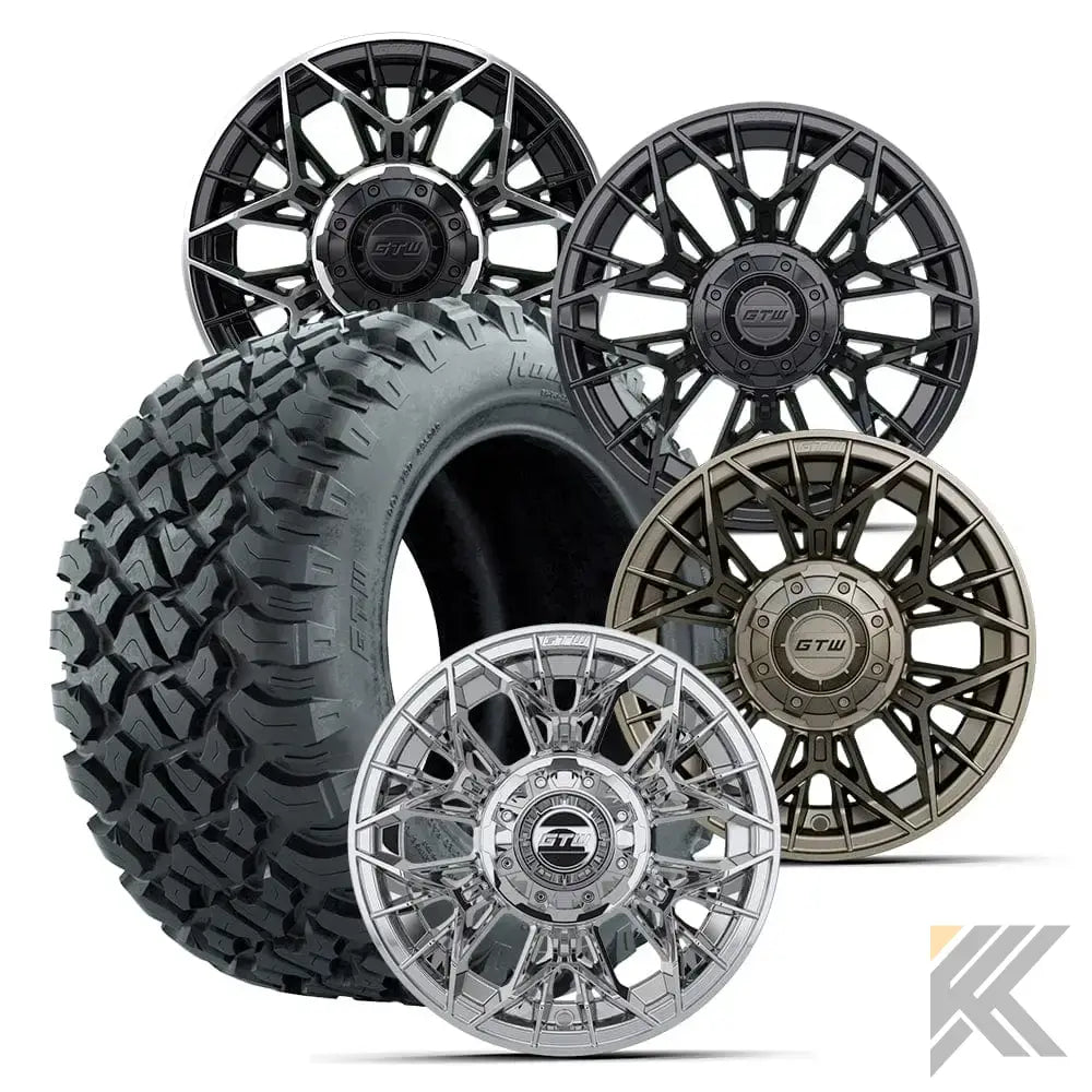 12" GTW® Stellar Wheels with Nomad 22x11R12 Off Road Tires - Set of 4 - Select Your Finish Kryptex Golf Carts