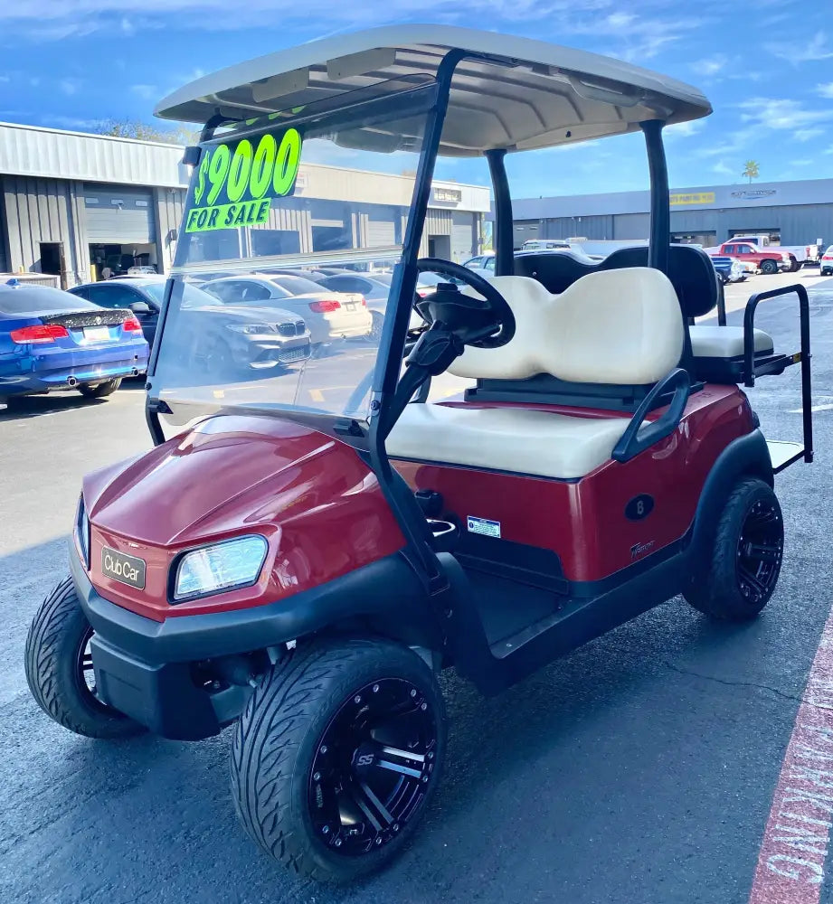 2020 CLUB CAR - TEMPO IN MAROON 4PR GOLF CART W/ NEW LITHIUM BATTERY & CUSTOM WHEELS