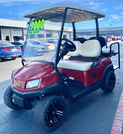 2020 CLUB CAR - TEMPO IN MAROON 4PR GOLF CART W/ NEW LITHIUM BATTERY & CUSTOM WHEELS