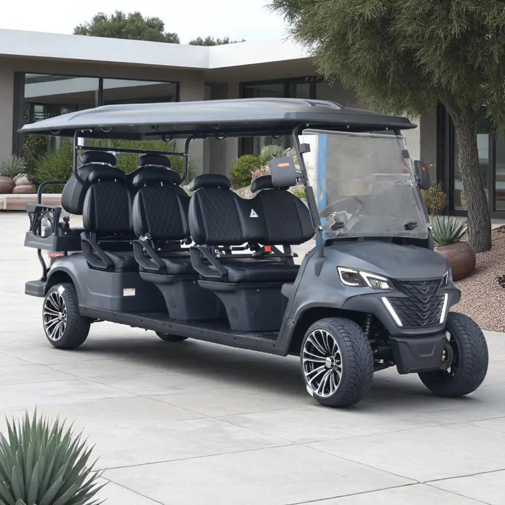 8 Seater Golf Cart in Matte Black - Extended Range 206AH Lithium Ion Electric LSV with LED Lights
