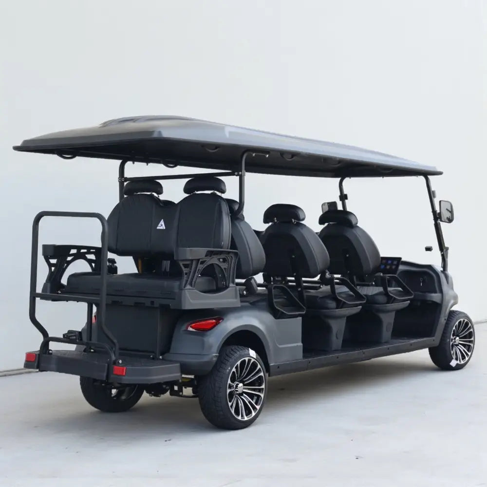 8 Seater Golf Cart in Matte Black - Extended Range 206AH Lithium Ion Electric LSV with LED Lights