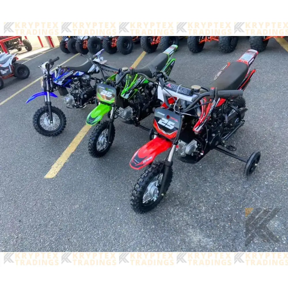 Apollo 70cc Kids Dirt Bike With Training Wheels Kryptex Golf Carts